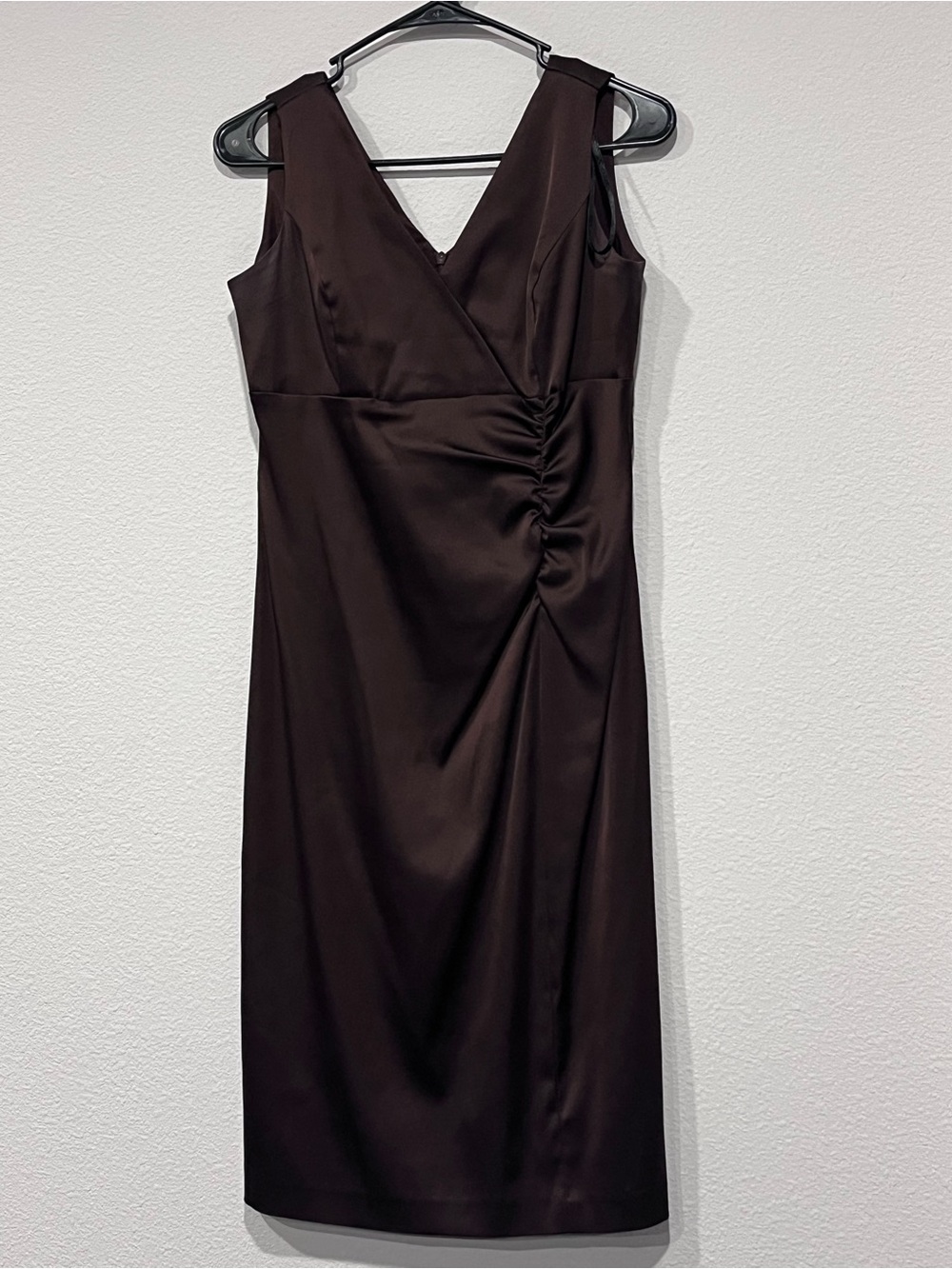Donna Ricco New York chocolate Brown Satin Ruched Midi Cocktail Dress Size 6